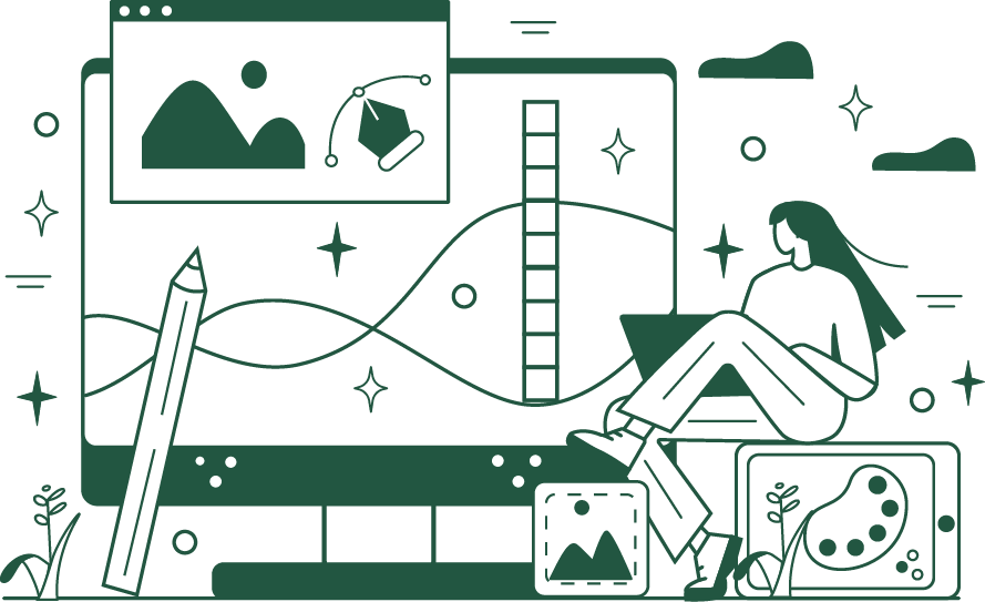 An illustration of a Splor designer hard at work on a customer project